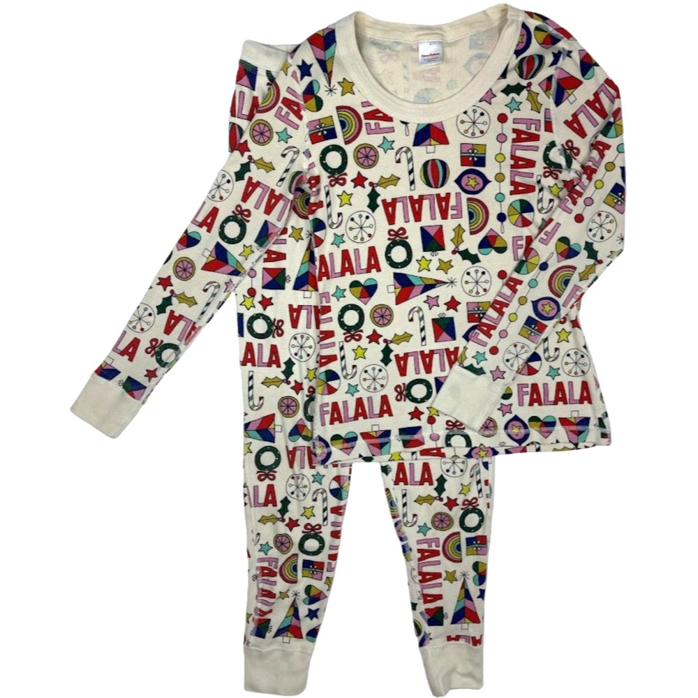 Hanna Andersson Women's Small Holiday 2pc Pajama Set Organic FaLaLa‎ Joggers